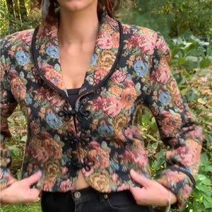 Vintage Cropped Floral Tapestry Jacket by Doncaster | 90s Size S